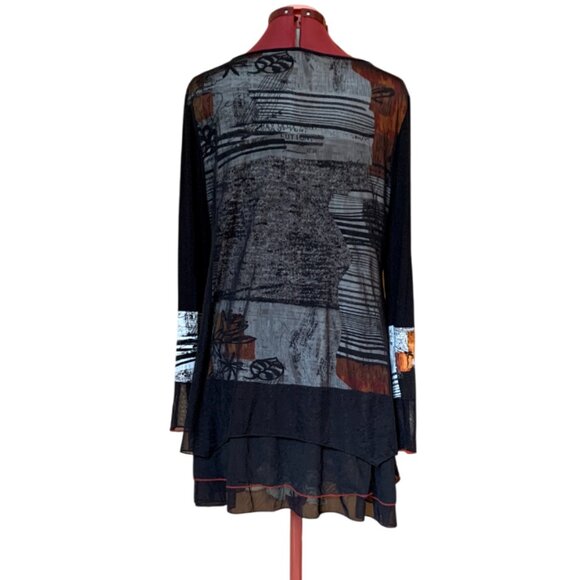 MICHAEL TYLER - Black multi-layers tunic short dress multi-layers - LARGE - Picture 3 of 10